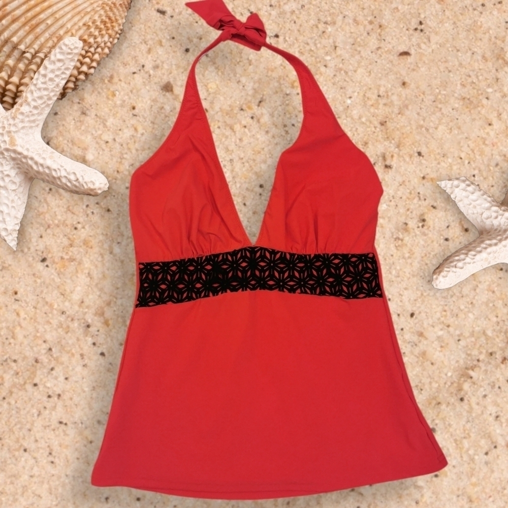 NWT Gottex Contour Tankini Swim Top in Red with Black - Sz 16